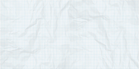 Crumpled Sheet graph paper background. Architect background.  Millimeter paper sheet grid. Geometry concept.