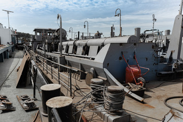 Everyday scenes of a ship repair workshop on the Sava River