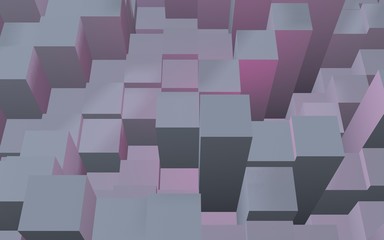 Abstract pink gray elegant cube geometric background. Chaotically advanced rectangular bars. 3D Rendering, 3D illustration