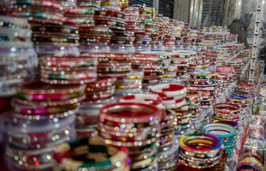 Beautiful colorful Bangles at Katra main market of Jammu
