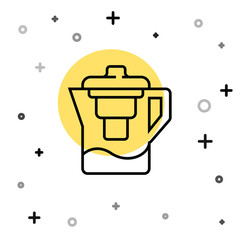 Black line Water jug with a filter icon isolated on white background. Random dynamic shapes. Vector Illustration