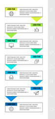 Vector infographics design template with arrows. Seven steps. Modern line concept can be used for diagram, business, web, banner, workflow layout, presentations, chart, levels. Data visualization.