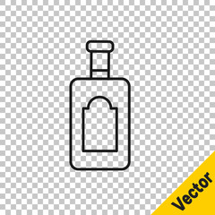Black line Whiskey bottle icon isolated on transparent background.  Vector Illustration