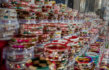 Beautiful colorful Bangles at Katra main market of Jammu
