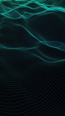 Abstract landscape background. Cyberspace green grid. hi tech network. 3D illustration. Vertical orientation