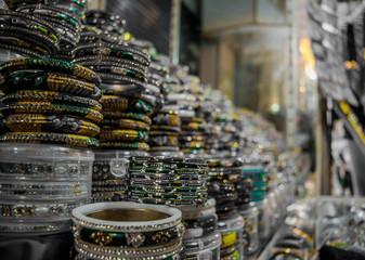 Beautiful colorful Bangles at Katra main market of Jammu
