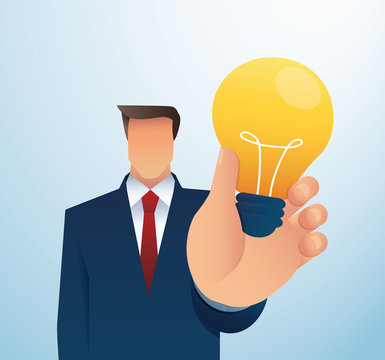 business man holding lightblub. creative concept. vector illustration EPS10 
