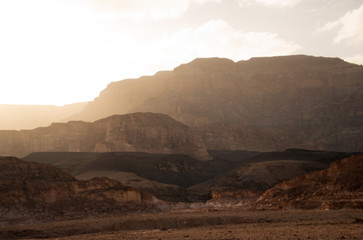 Fototapeta na wymiar Timna park, Israel - December, 2019. Desert landscape near Eilat with rock on a sunny day in the afternoon.