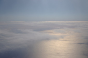 Photo from the plane with seaside in blue color. Mystic view from above. Meditarian sea.