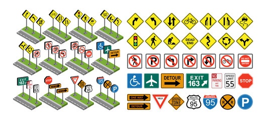 Traffic  signs set, vector illustration isolated on white, eps 10 vector © iwaart