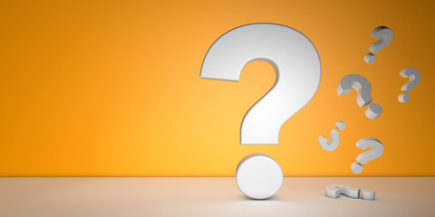 Question mark on yellow background, question marks falling down