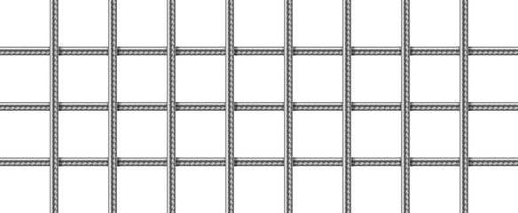 Steel grid from reinforced rebars, welded metal wire mesh. Vector realistic lattice of iron rods for building construction, cage or prison cell. Grate of stainless armature on white background