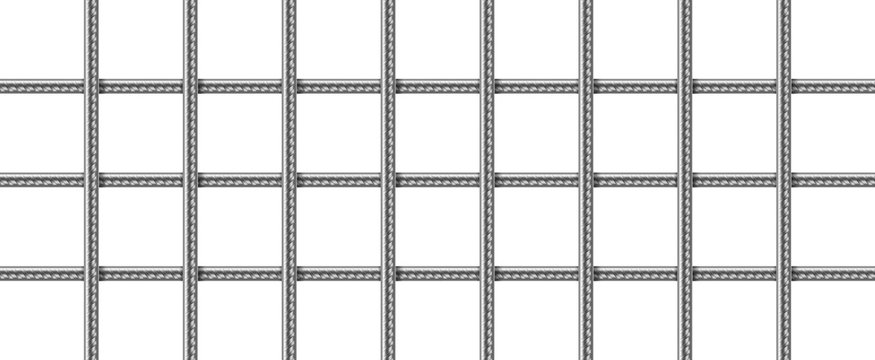 Steel grid from reinforced rebars, welded metal wire mesh. Vector realistic lattice of iron rods for building construction, cage or prison cell. Grate of stainless armature on white background