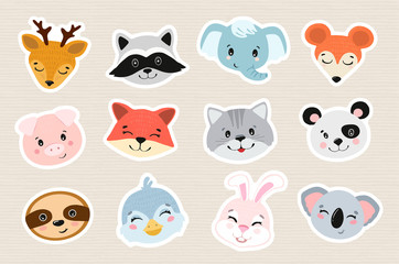 Animal heads illustrations set. Vector illustration of beautiful mammals. 