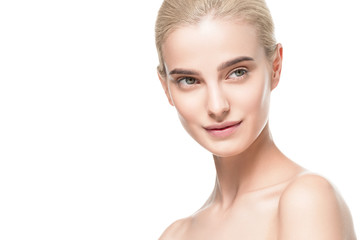 Fototapeta premium Blonde hair woman clean skin healthy cosmetic skin care concept portrait