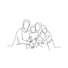 family with two children continuous line