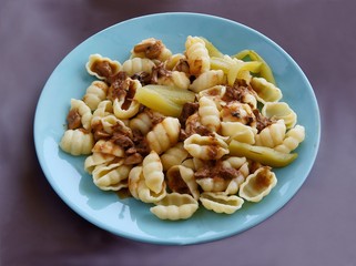pasta with meat and sauce for lunch