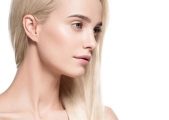 Obraz na płótnie Canvas Beautiful blonde hair clean skin beauty female cosmetic model portrait 