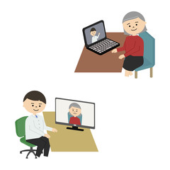 オンライン診療　男性医師　女性　イラスト