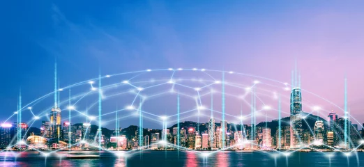 Foto op Plexiglas Smart Network and Connection city of Hong Kong © Peera
