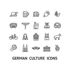 German Culture Sign Black Thin Line Icon Set. Vector