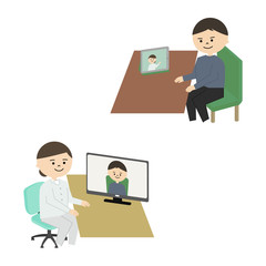 オンライン診療　女性医師　男性　イラスト