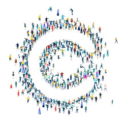 Alphabet. Letter made of many little people, crowd creation. Lots of busy people create letter shape. 