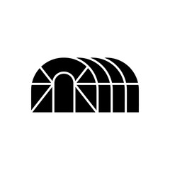 Fototapeta na wymiar Cutout silhouette of Greenhouse hemisphere. Outline icon of frame glasshouse for gardening, agriculture. Black simple illustration of oval conservatory. Flat isolated vector emblem on white background