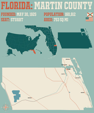 Large And Detailed Map Of Martin County In Florida, USA.
