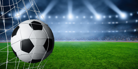 Soccer ball  goal concept on stadium