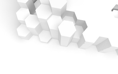 White abstract background with honeycomb. Hexagon bars isolated on white backdrop. 3D illustration