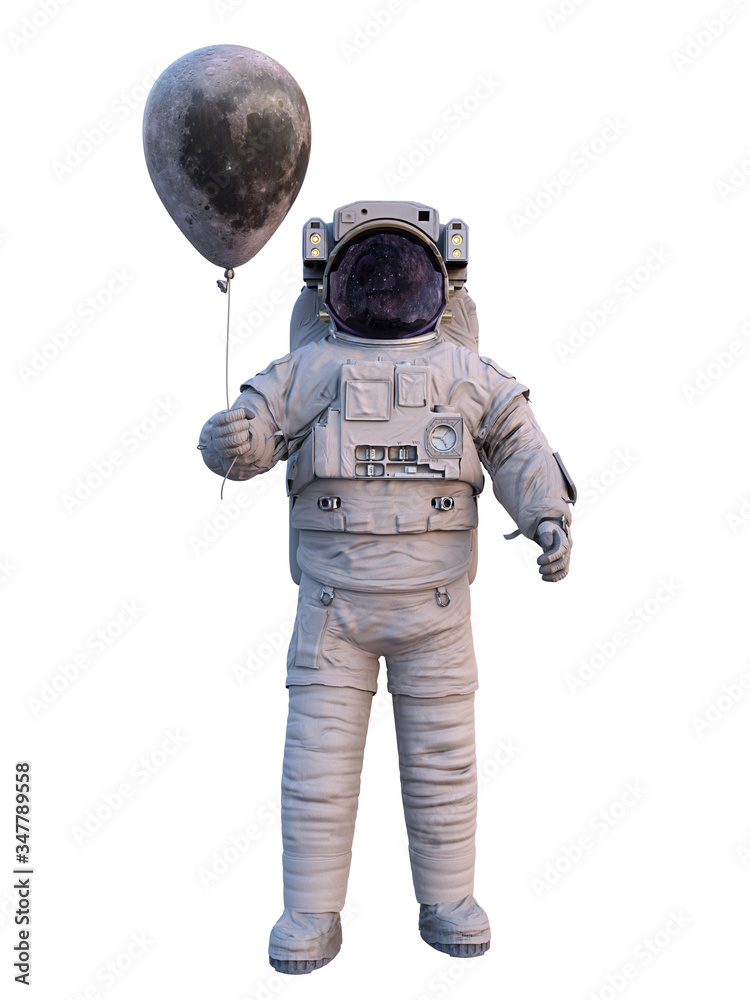 Canvas Prints astronaut with moon balloon isolated on white background