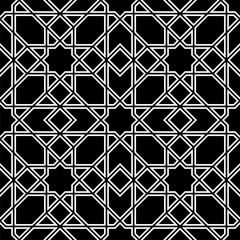Seamless arabic geometric ornament in black and white.Average doubled lines.