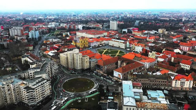 Timisoara view of historical downtown with traffic line street