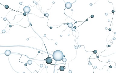 Neural network. Social network. Futuristic dna, deoxyribonucleic acid. Abstract molecule, cell illustration, mycelium. Light background. 3D illustration