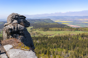 Stolowe Mountains National Park. View from Szczeliniec Wielki near Kudowa-Zdroj, Lower Silesia, Poland. - obrazy, fototapety, plakaty
