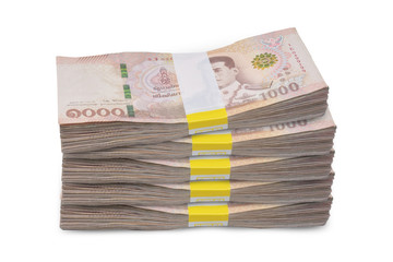 18 January 2020 Bangkok People put Thai bath banknote Thai money on white background for use every day