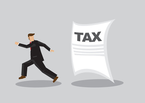Businessman Evades Tax Funny Cartoon Vector Illustration