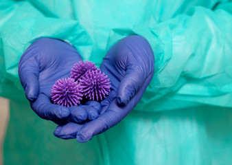 close-up coronavirus bacteria in hands of doctor