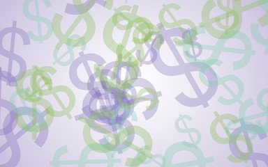 Multicolored translucent dollar signs on white background. 3D illustration