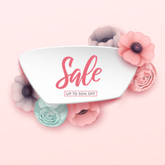 Sale background with beautiful flowers. Vector illustration