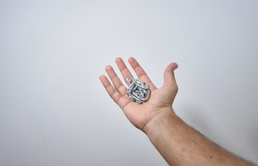 hand with chain on white background