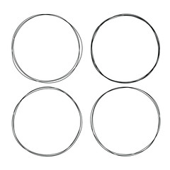 Hand drawn circle frame, scribble circles set. Doodle ink sketch round note design elements.