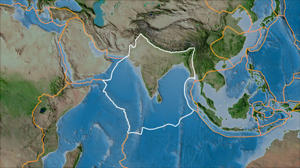 Outlined Indian plate. Satellite imagery A
