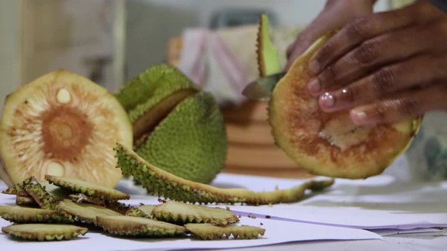 Row Jack fruit peeling and cutting, cooking preparation