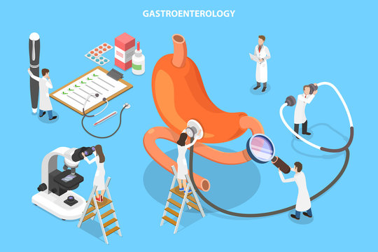 3D Isometric Flat Vector Concept of Gastroenterology, Digestive System and Its Disorders, Treatment of Gastrointestinal Tract.