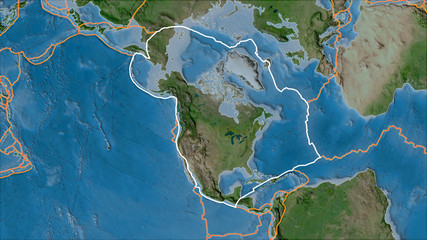 Outlined North American plate. Satellite imagery A