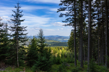 Rudawy Janowickie Landscape Park. Mountain range in Sudetes in Poland. View from Mala Ostra hill.