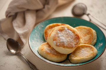 cottage cheese pancakes with powdered sugar