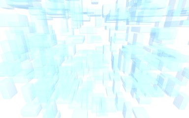 Blue and white abstract digital and technology background. The pattern with repeating rectangles. 3D illustration